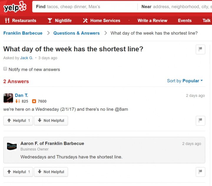 Franklin Barbecue   Questions   Answers   What day of the week has the shortest line .jpg